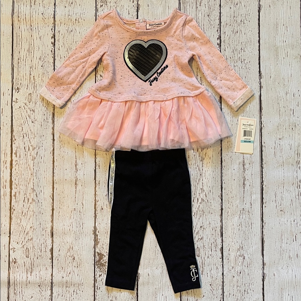 Juicy Couture Pink Tulle Top with Black Heart and Leggings